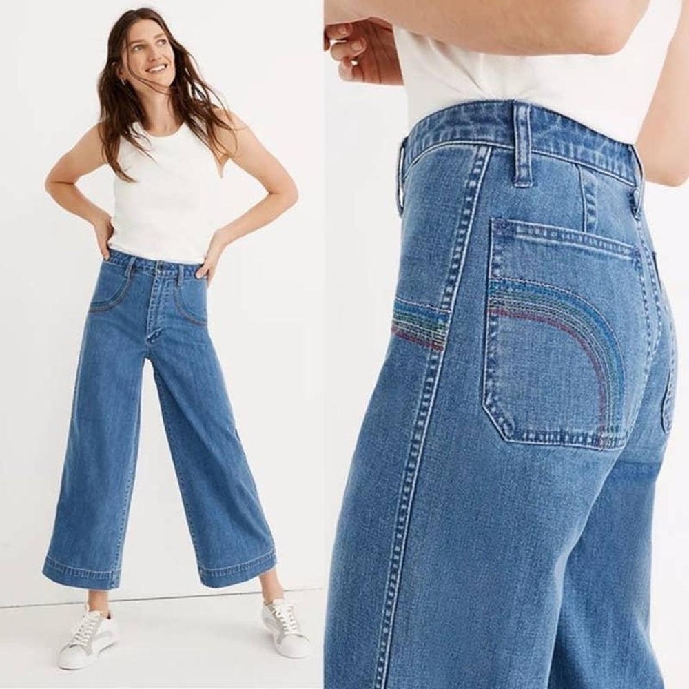 Madewell Emmett Wide-Leg Crop Rainbow Stitch Jeans  Size 28 - Worn Once!